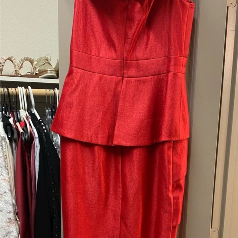 Black Halo EVE by Laurel Berman Red Tiered Peplum Cocktail Dress - Picture 3 of 5